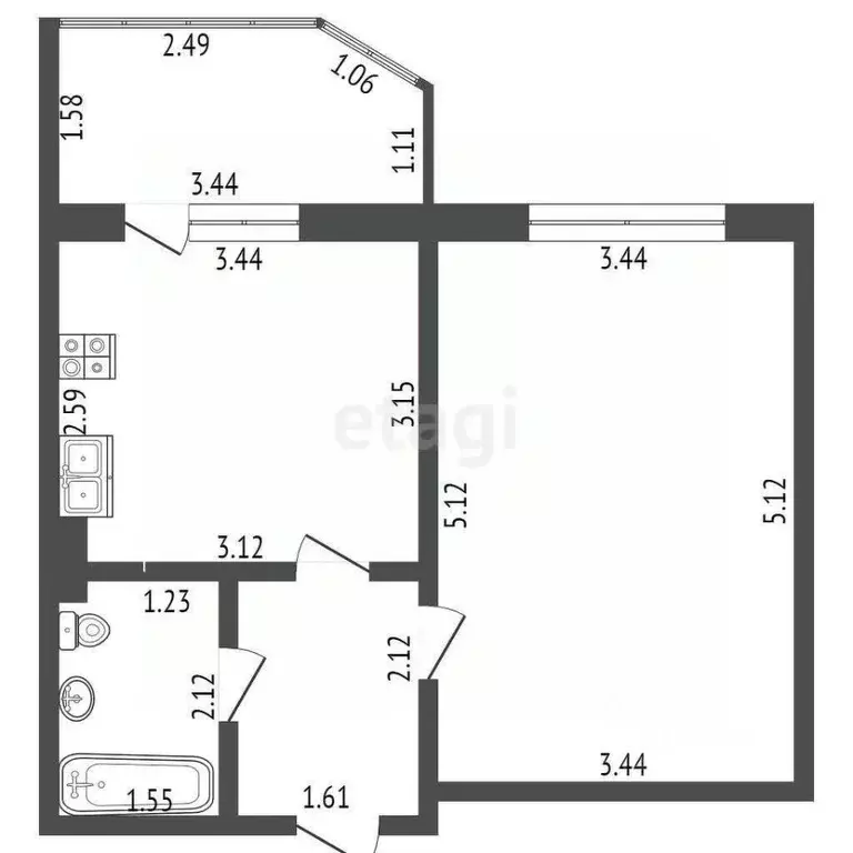 1-к кв. Ханты-Мансийский АО, Сургутский район, пос. Солнечный ул. Зои ... - Фото 1