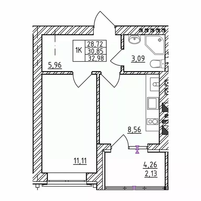 1-к кв. Калининградская область, Зеленоградск  (32.98 м) - Фото 1