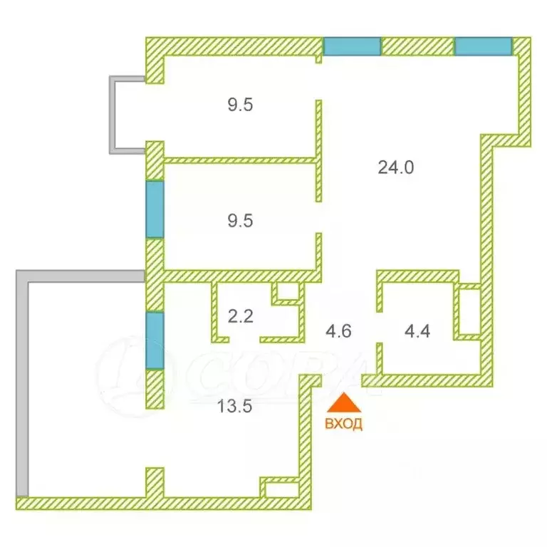 3-к кв. Тюменская область, Тюмень ул. Геннадия Райкова, 19 (65.6 м) - Фото 2