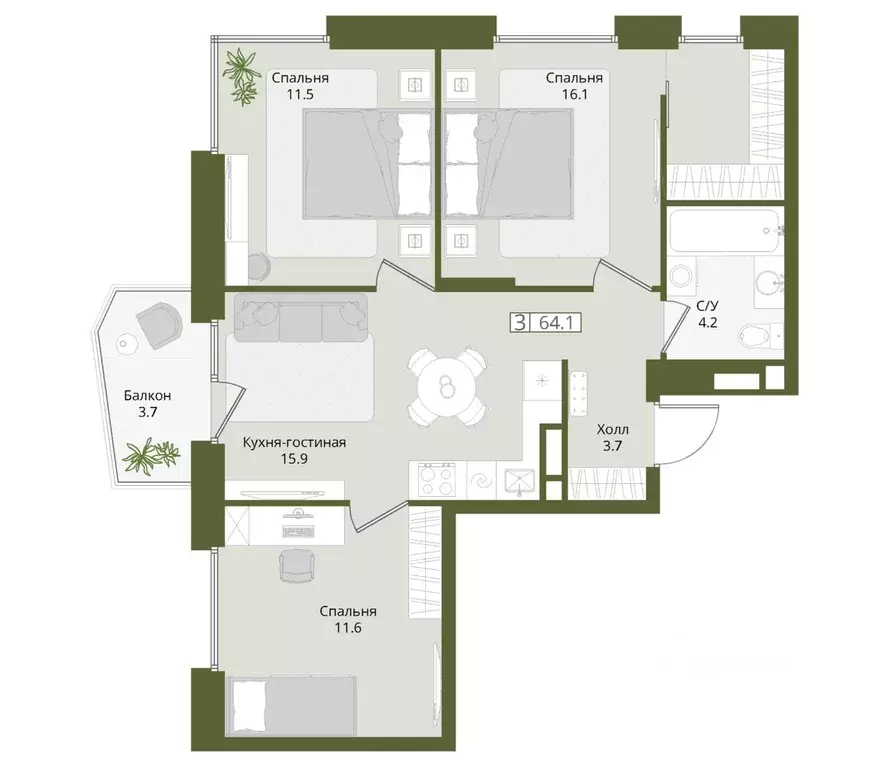 3-к кв. Московская область, Красногорск городской округ, Нахабино пгт  ... - Фото 1