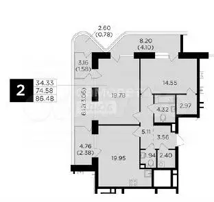 3-к. квартира, 75 м, 4/19 эт. - Фото 0