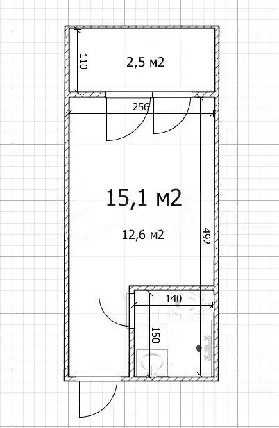 Квартира-студия, 15,6 м, 1/9 эт. - Фото 0