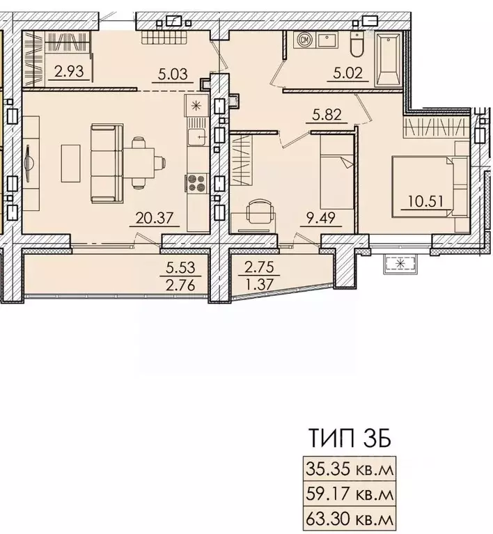 2-к кв. Пензенская область, Пенза ул. Герцена, с106 (63.04 м) - Фото 0
