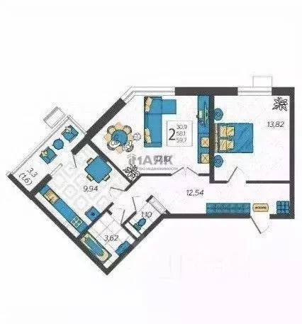 2-к кв. Краснодарский край, Анапа ул. Крылова, 13к1 (61.55 м) - Фото 2