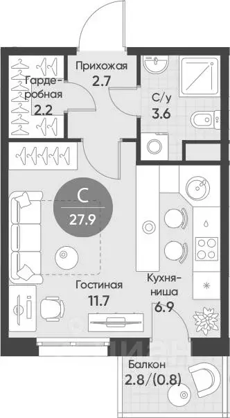 Студия Новосибирская область, Кольцово рп Счастье в Кольцово жилой ... - Фото 0