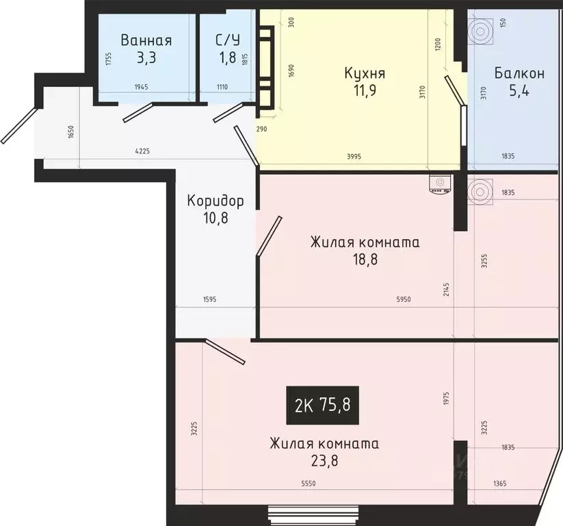 2-к кв. Ставропольский край, Ставрополь № 28 мкр,  (75.8 м) - Фото 0