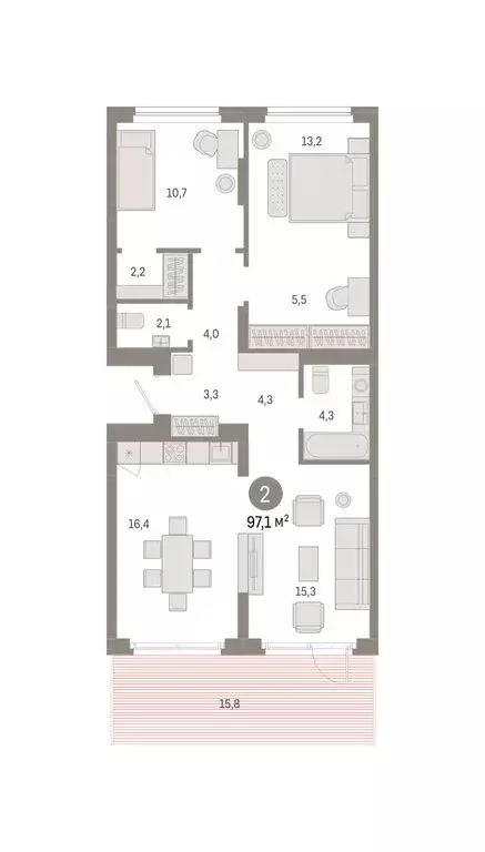 2-комнатная квартира: Новосибирск, квартал Лебедевский, 1/3 (97.1 м) - Фото 2
