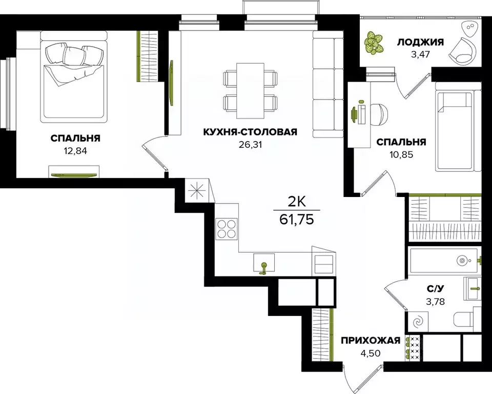2-к кв. Тульская область, Тула  (61.75 м) - Фото 0