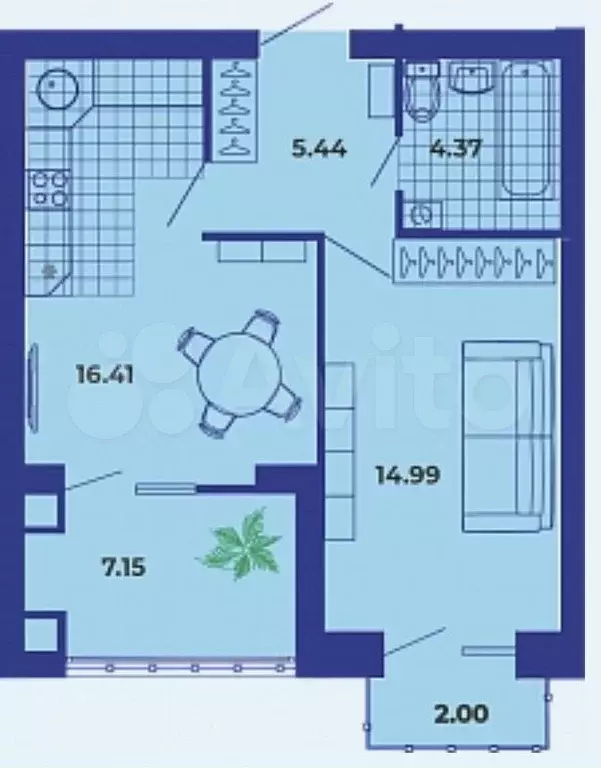 1-к. квартира, 48,4 м, 7/9 эт. - Фото 0