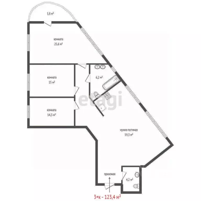 3-к кв. Свердловская область, Екатеринбург ул. Хохрякова, 63 (123.4 м) - Фото 2