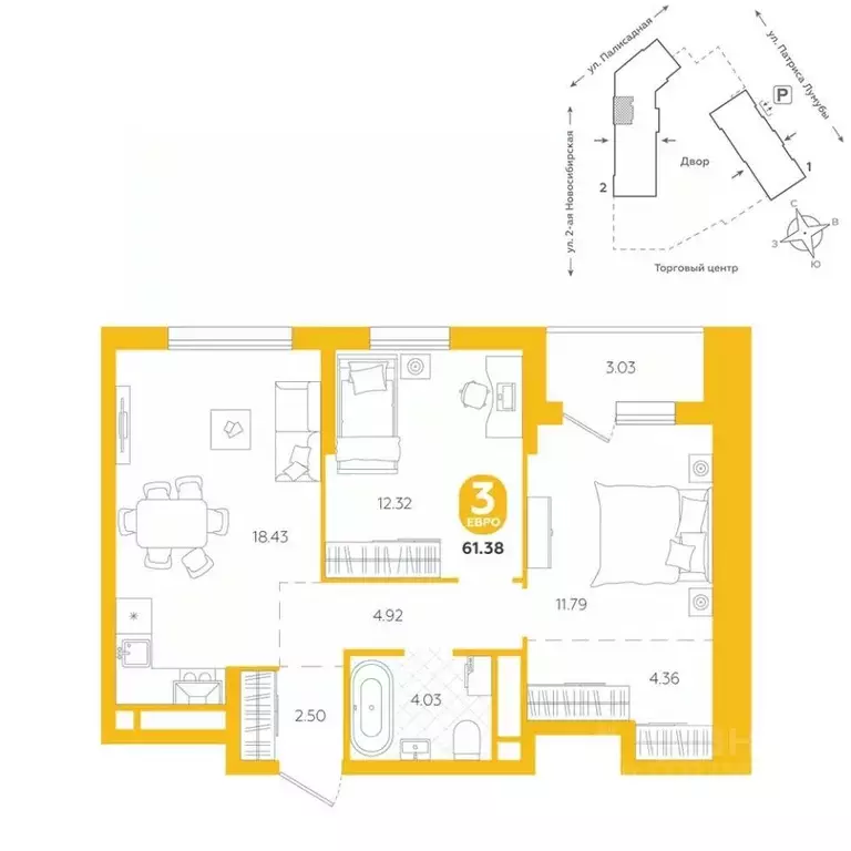 3-к кв. Свердловская область, Екатеринбург ул. Патриса Лумумбы, 4А ... - Фото 1