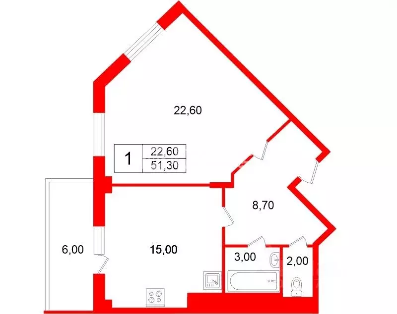 1-к кв. Санкт-Петербург Загребский бул., 9 (51.3 м) - Фото 2