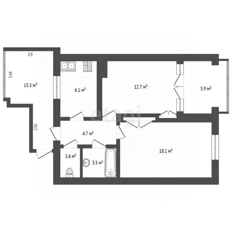 2-к кв. Севастополь ул. Новороссийская, 23 (64.0 м) - Фото 2