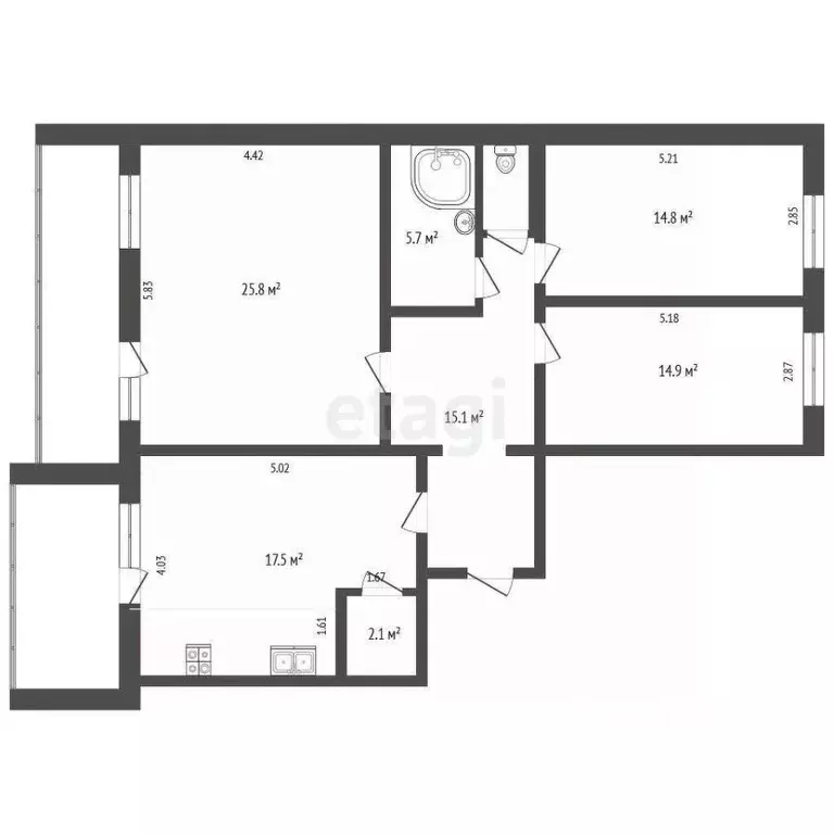 3-к кв. Татарстан, Набережные Челны 39-й комплекс, бул. Касимова, 23 ... - Фото 1