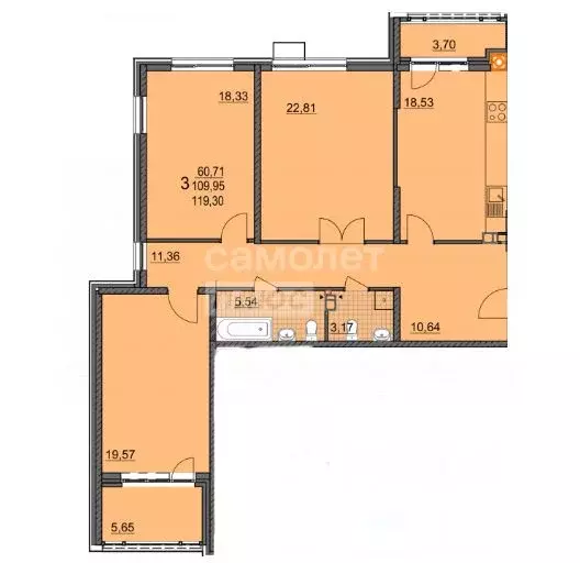 3-к кв. Курская область, Курск ул. Володарского, 50к1 (119.0 м) - Фото 2