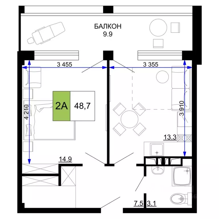 2-к кв. Краснодарский край, Анапа проезд Сосновый (48.7 м) - Фото 1