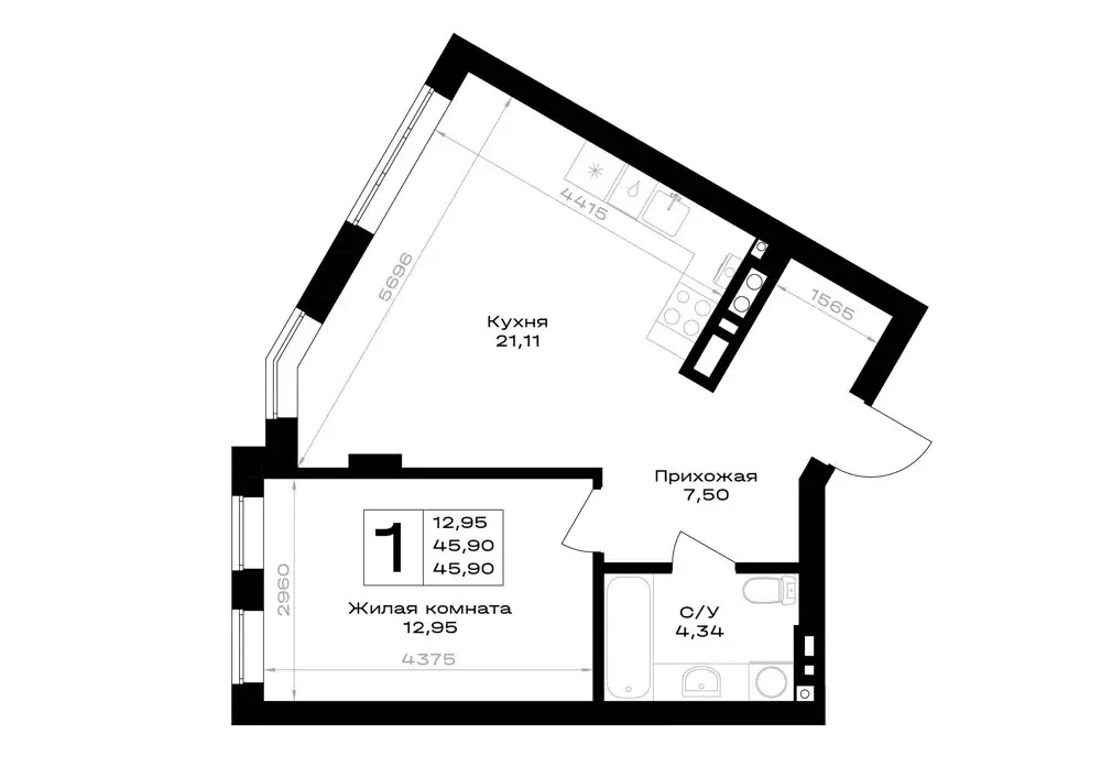1-комнатная квартира: Гурьевск, жилой комплекс Включи (45.9 м) - Фото 1