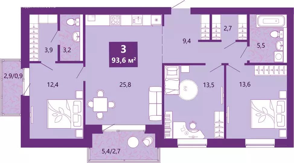 3-комнатная квартира: Калининград, Байкальская улица, 1к6 (95.3 м) - Фото 2