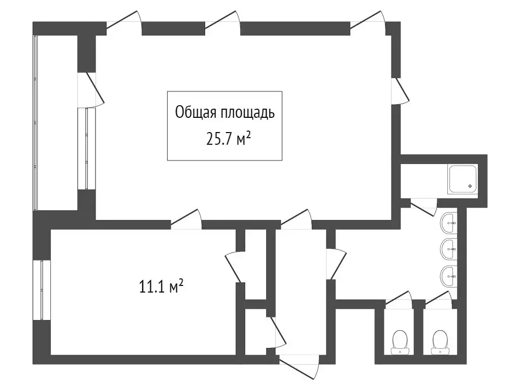 2-комнатная квартира: Томск, улица 79-й Гвардейской Дивизии, 1 (27 м) - Фото 1