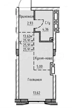 Квартира-студия, 25,9 м, 6/19 эт. - Фото 1