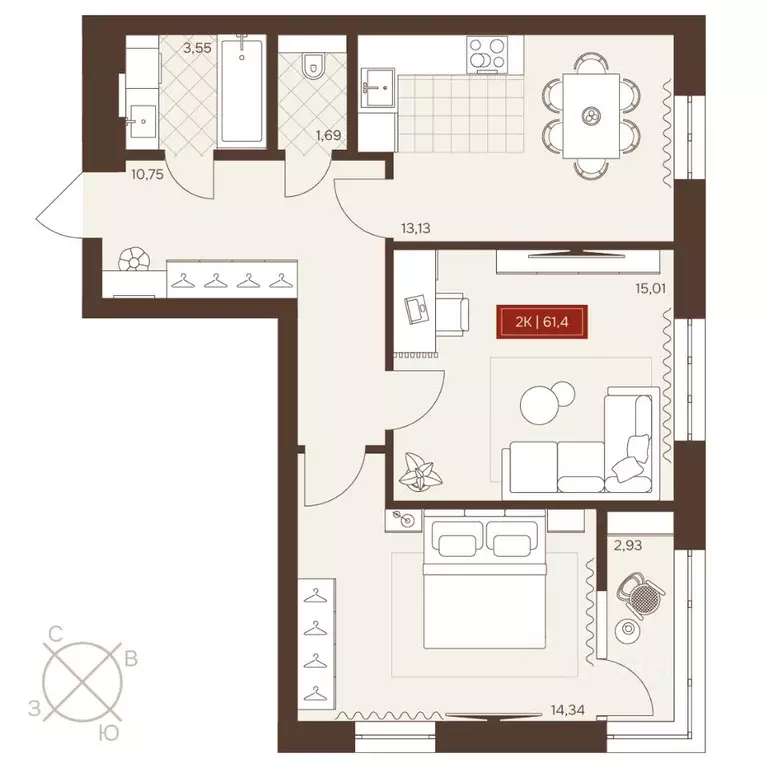 2-к кв. Новосибирская область, Новосибирск Невский жилой комплекс ... - Фото 1