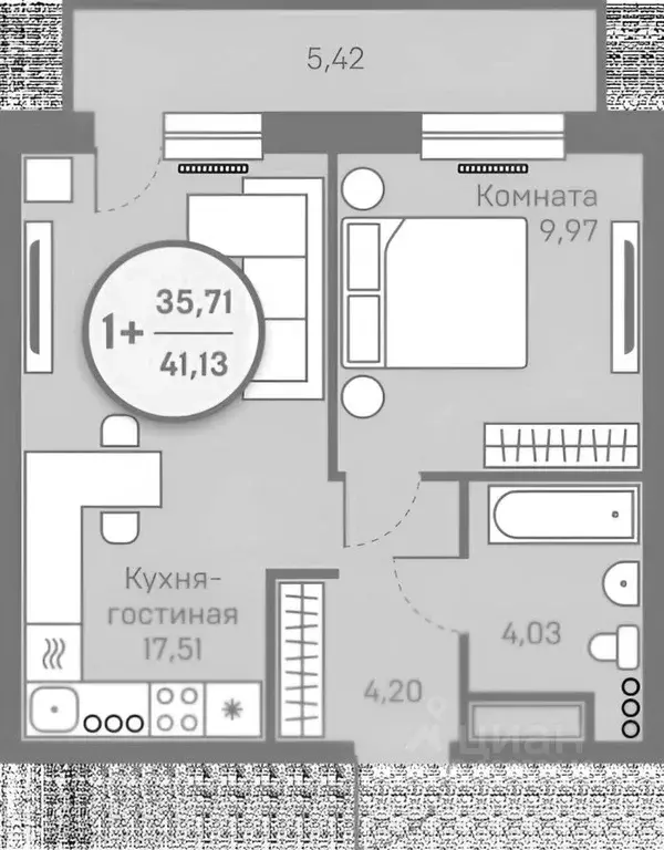 1-к кв. Тюменская область, Тюмень ул. Вадима Бованенко, 5 (35.8 м) - Фото 1