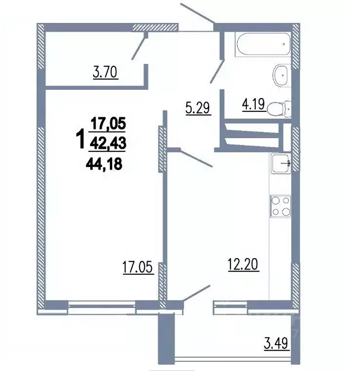 1-к кв. Пензенская область, Заречный ул. Конституции СССР, 1 (44.18 м) - Фото 2