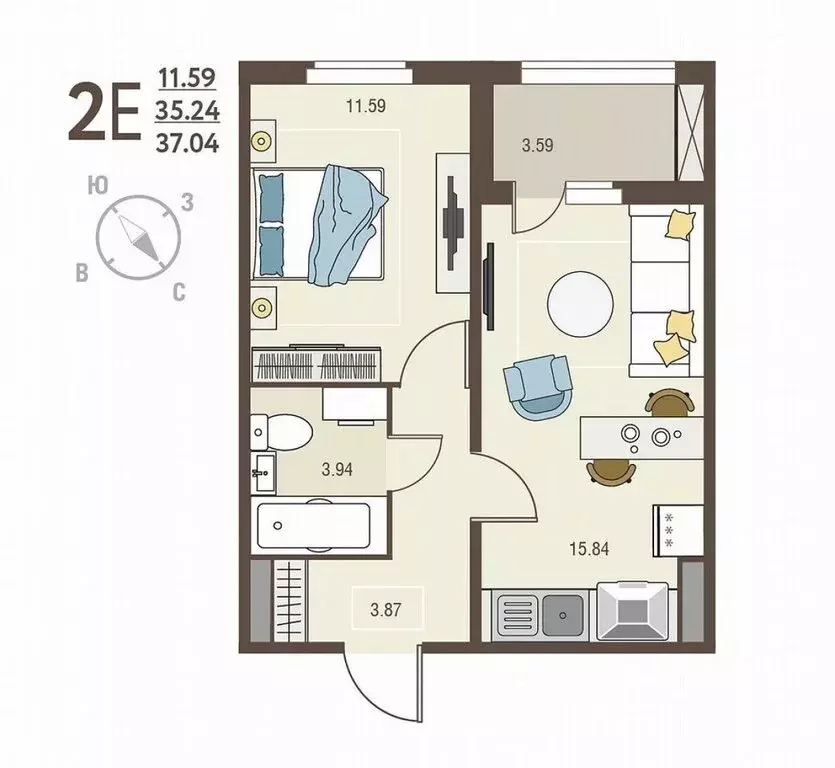 1-комнатная квартира: Курск, улица Энгельса, 115/4 (37.04 м) - Фото 1
