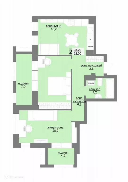 Продаётся 2-к квартира, 62 м - Фото 0