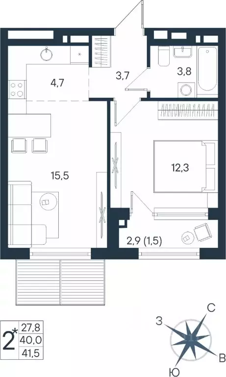 2-к кв. Пермский край, Пермь ул. Космонавта Беляева, 17 (41.5 м) - Фото 0