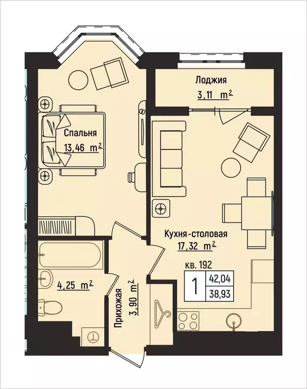 1-комнатная квартира: Нижний Новгород, Литературная улица, 5 (42.04 м) - Фото 0