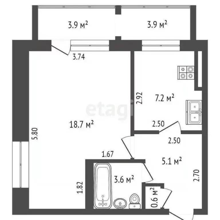 1-к кв. Ростовская область, Ростов-на-Дону Украинская ул., 28/1 (39.1 ... - Фото 1