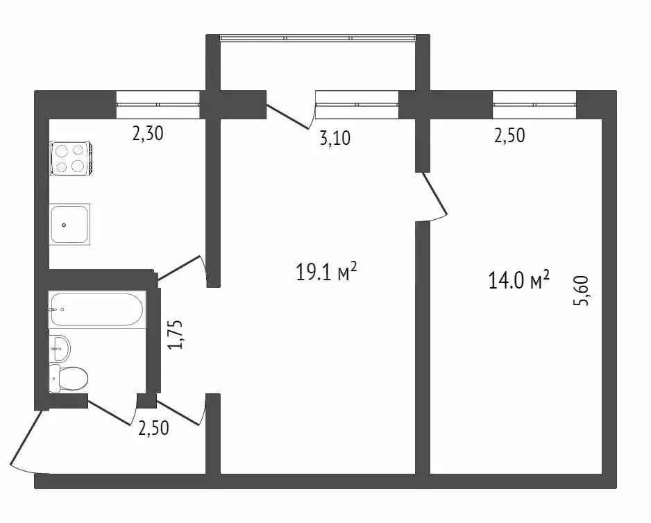 2-комнатная квартира: Тюмень, улица Ленина, 79 (41.7 м) - Фото 1