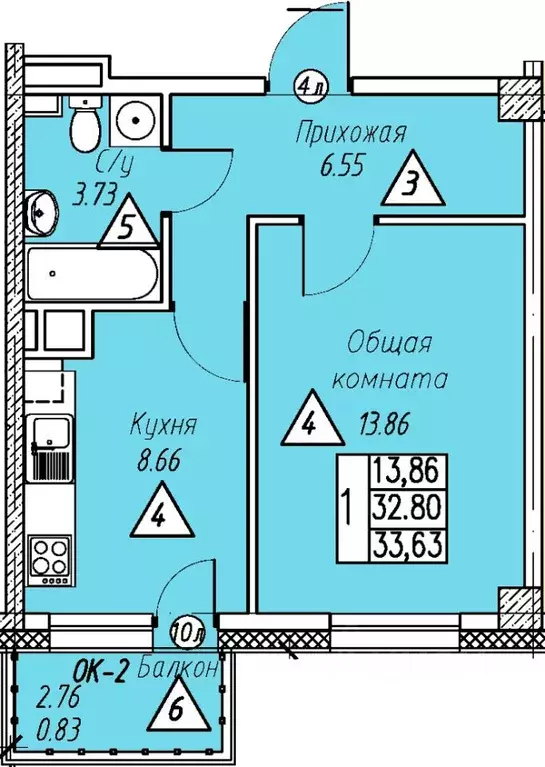 1-к кв. Саха (Якутия), Якутск Окружное шоссе, 4-й км (33.63 м) - Фото 0