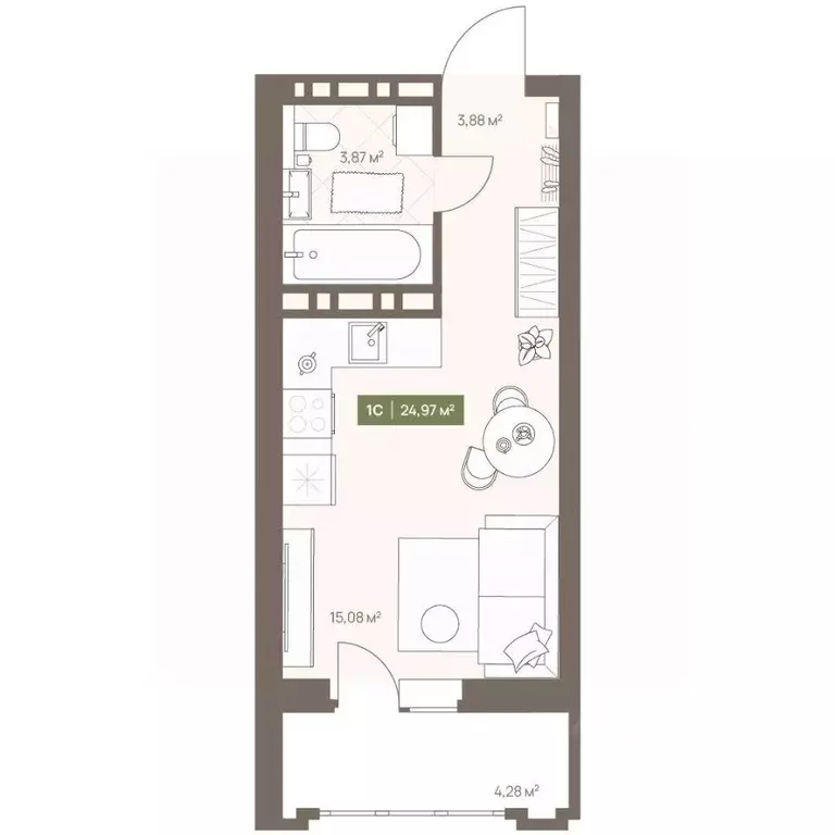 Студия Кемеровская область, Кемерово Московский просп., 23А (24.97 м) - Фото 1