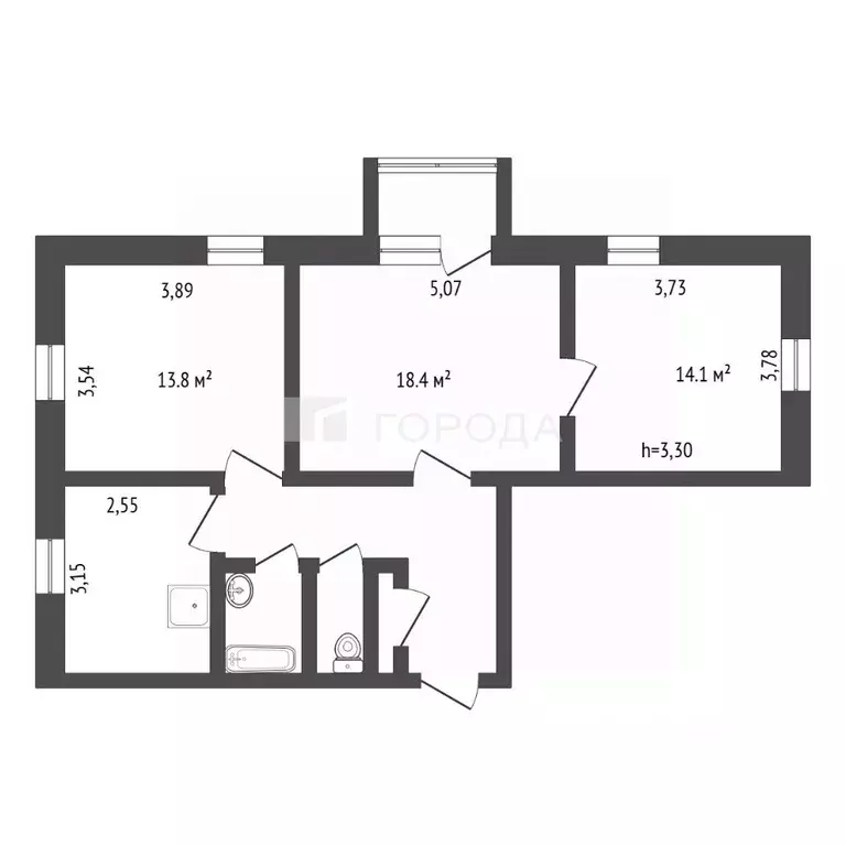 3-к кв. Кемеровская область, Новокузнецк ул. Челюскина, 37 (68.7 м) - Фото 2