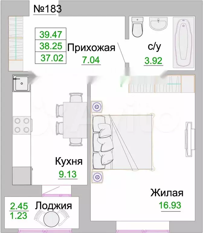 1-к. квартира, 38,3 м, 8/9 эт. - Фото 1