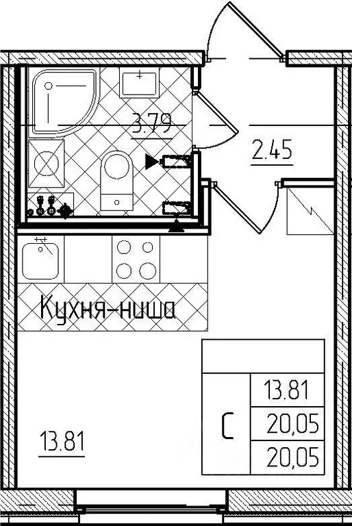 Студия Санкт-Петербург Кубинская ул., 82к3с1 (20.0 м) - Фото 0