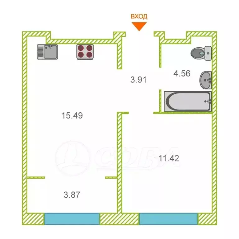 1-комнатная квартира: деревня Патрушева, улица Льва Толстого, 17 (35.8 ... - Фото 1