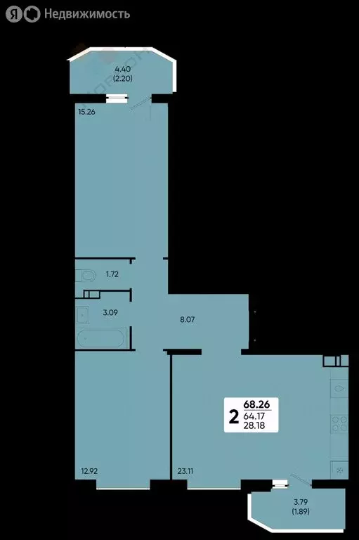 2-комнатная квартира: Краснодар, улица Григория Булгакова, 13к1 (63.9 ... - Фото 0
