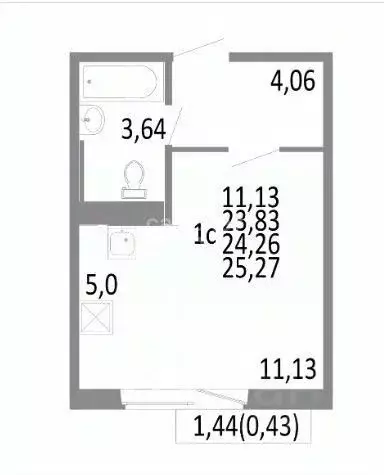 Студия Челябинская область, Челябинск ул. Блюхера, 125Г (24.0 м) - Фото 2