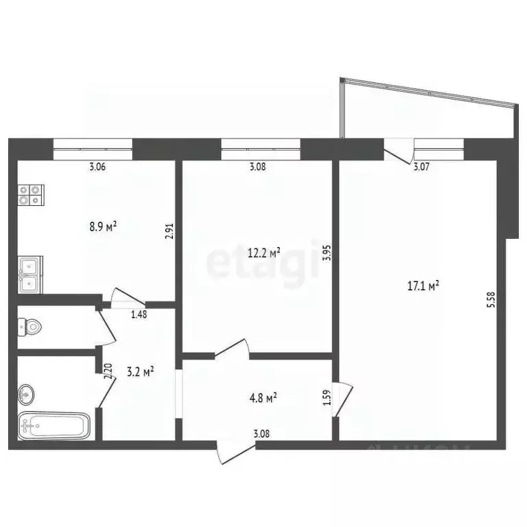 2-к кв. Тюменская область, Тюмень ул. Энергетиков, 51 (50.3 м) - Фото 2