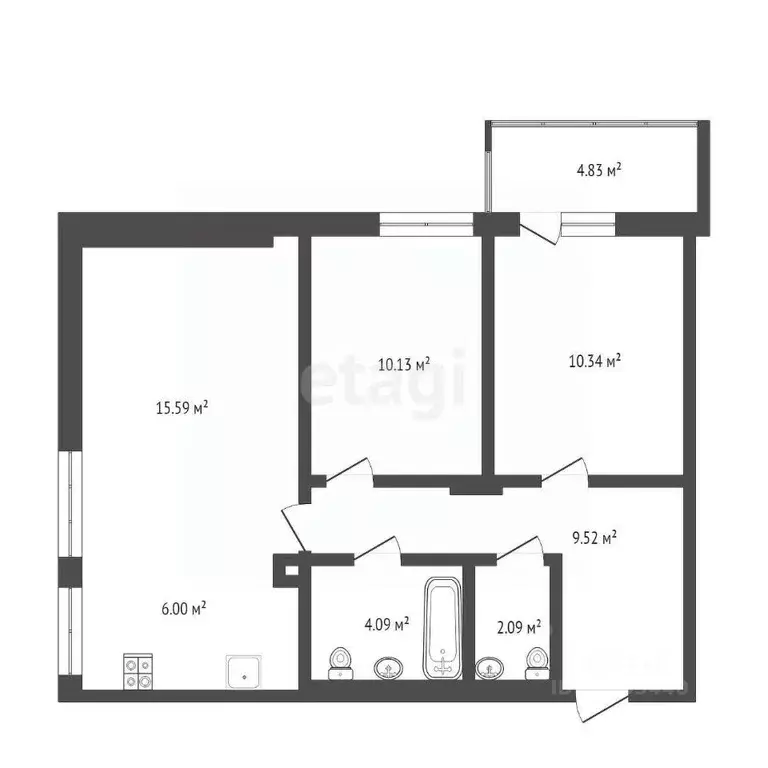 2-к кв. Тюменская область, Тюмень ул. Парада Победы, 13 (58.0 м) - Фото 2