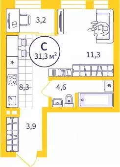 Студия Свердловская область, Екатеринбург ул. Репина, 111 (29.68 м) - Фото 0