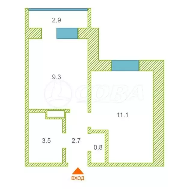 1-комнатная квартира: Тюмень, улица Новосёлов, 111 (27.7 м) - Фото 2