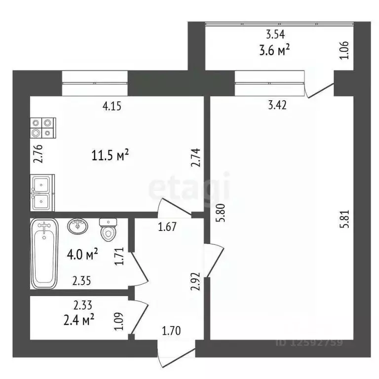 1-к кв. Тамбовская область, Тамбов Коммунальная ул., 72А (42.7 м) - Фото 2