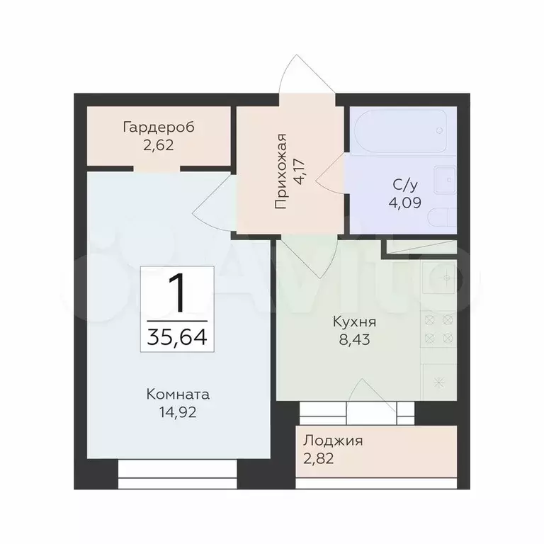 1-к. квартира, 35,6 м, 2/24 эт. - Фото 0