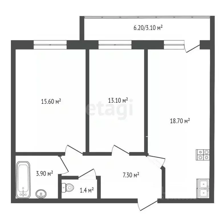 2-к кв. Вологодская область, Вологда Ленинградская ул., 108 (63.0 м) - Фото 1