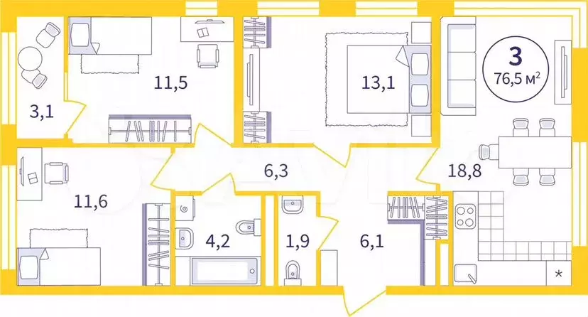 3-к. квартира, 75м, 8/8эт. - Фото 0