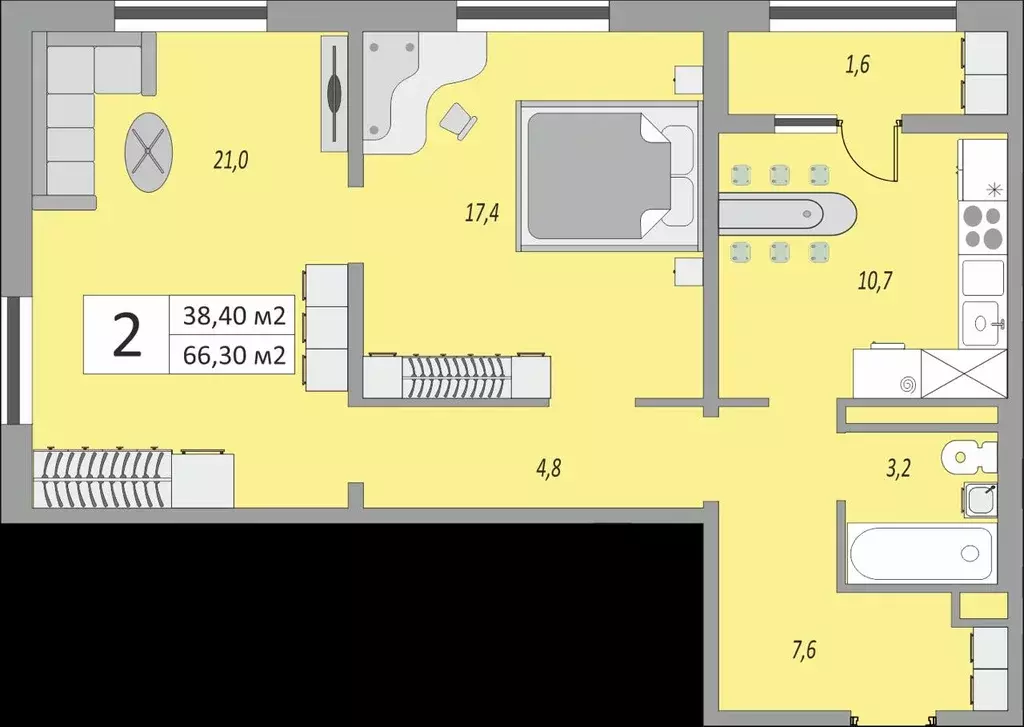 Продаётся 2-к квартира, 66.3 м - Фото 1